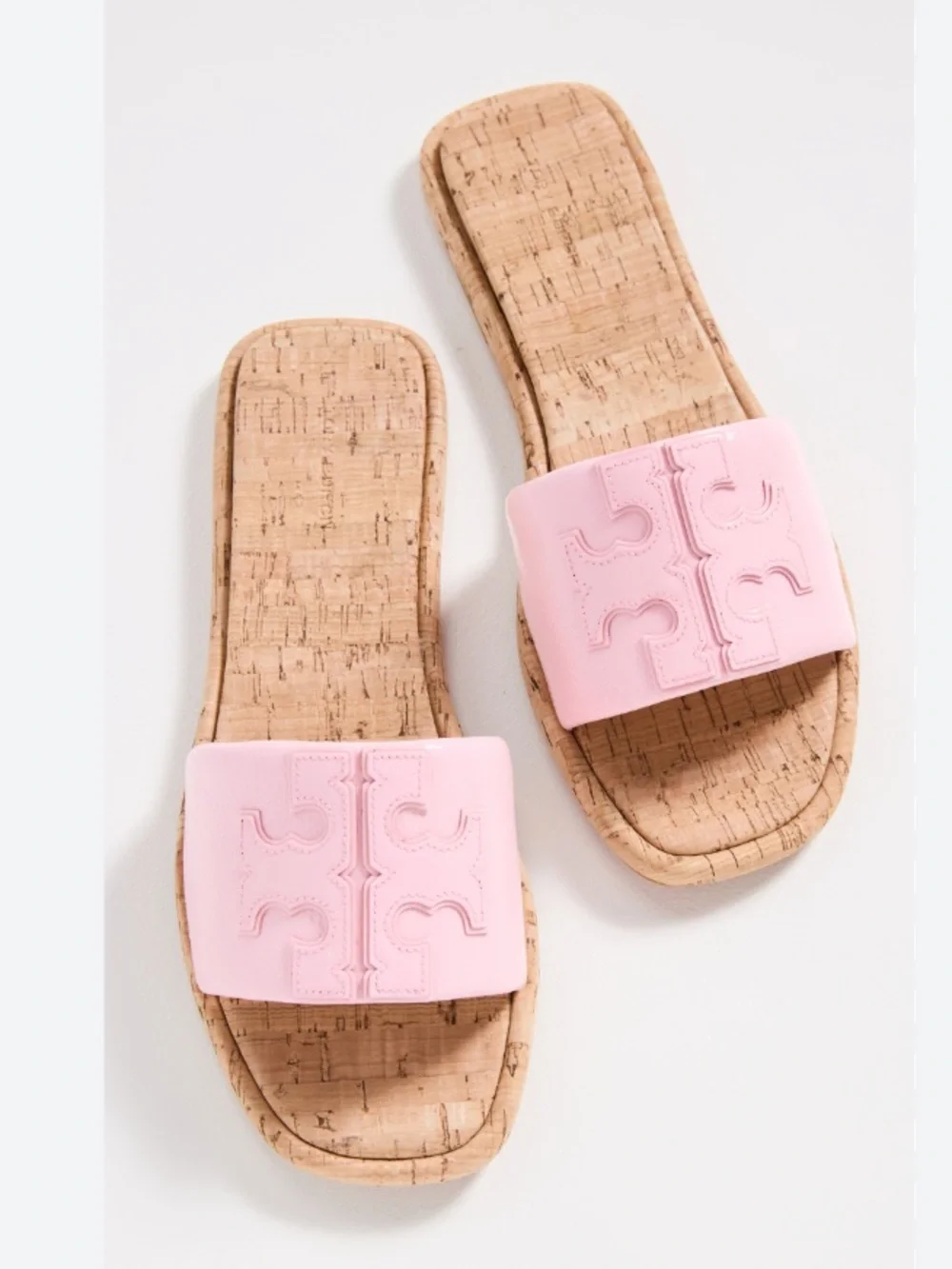 Tory Burch Sandals Double T Sport Slides in Patent Petunia Natural